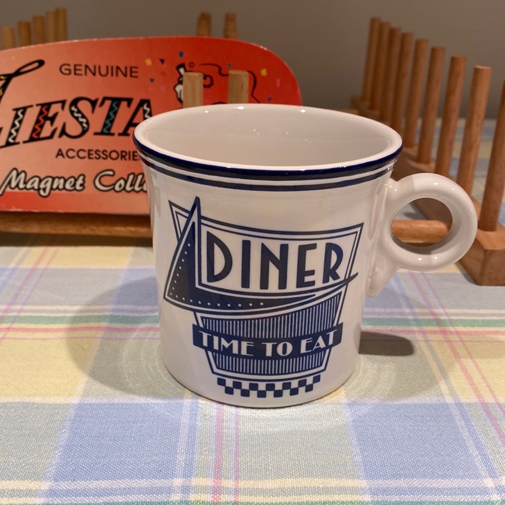 Fiestaware mug in white with cobalt blue design Excellent condition